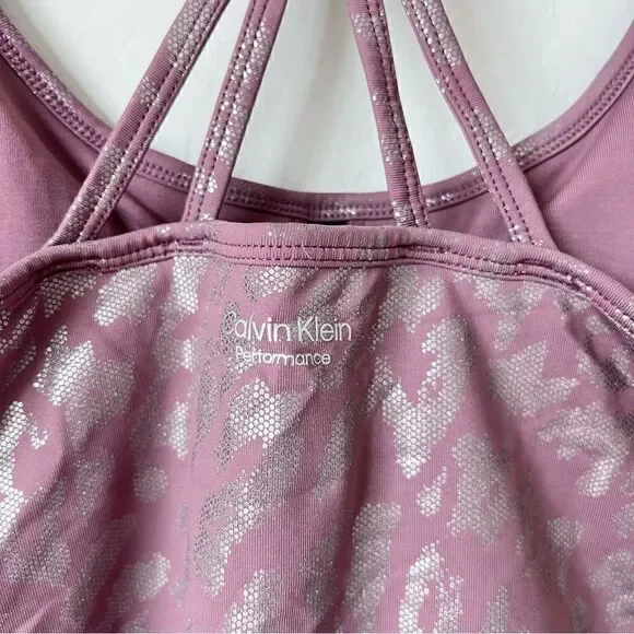 Calvin Klein Performance Print Strappy Back Scoop Neck Crop Top Sportsbra Sz XL - Picture 6 of 10